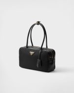 Re-Nylon and Leather Medium Top-Handle Bag With Padlock - Image 2